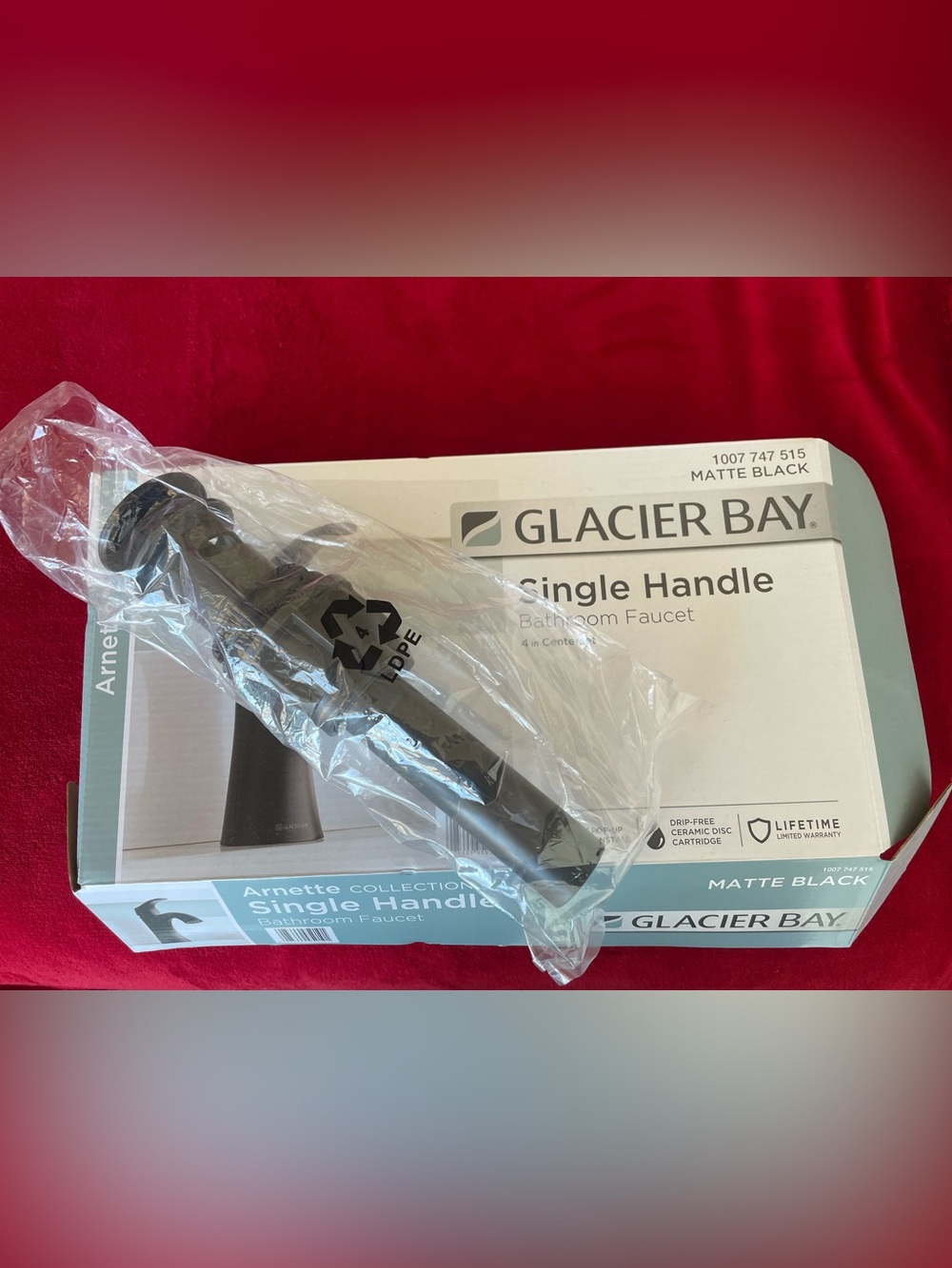 NEW Glacier Bay Matte Black Bathroom 4in Centerset Easy Pop-Up Drain ONLY